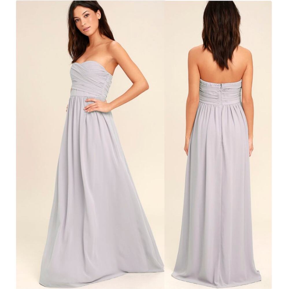 Lulus All Afloat Light Grey Strapless Maxi Dress